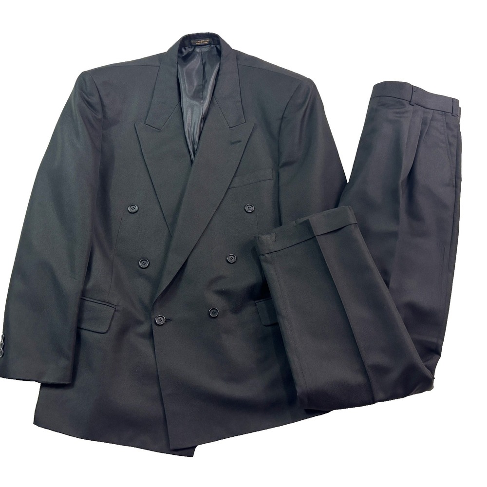 vtg 90s Raffinati 46R 36x32 2pc‎ Pant Suit Double Breasted Black Pleated Mens
